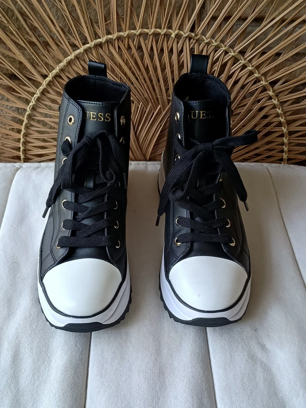 GUESS Women's Black High-Top Sneakers with White Toe Cap_9